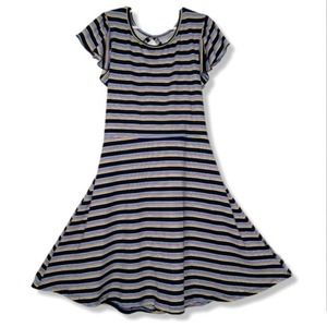 Speechless Girls Navy Striped Flutter Sleeve Skater Dress, Size 12